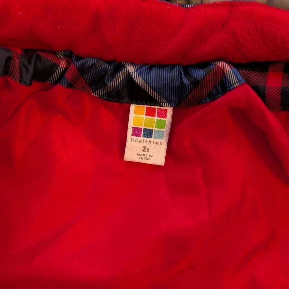 Healthtex 2-in-1 Jacket Coat Size 2t Navy Red Grey Winter Fall Spring Plaid